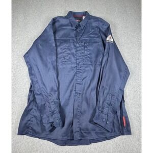 Bulwark FR iQ Series Flame Resistant Work Shirt Mens XL Blue Long Sleeve Button